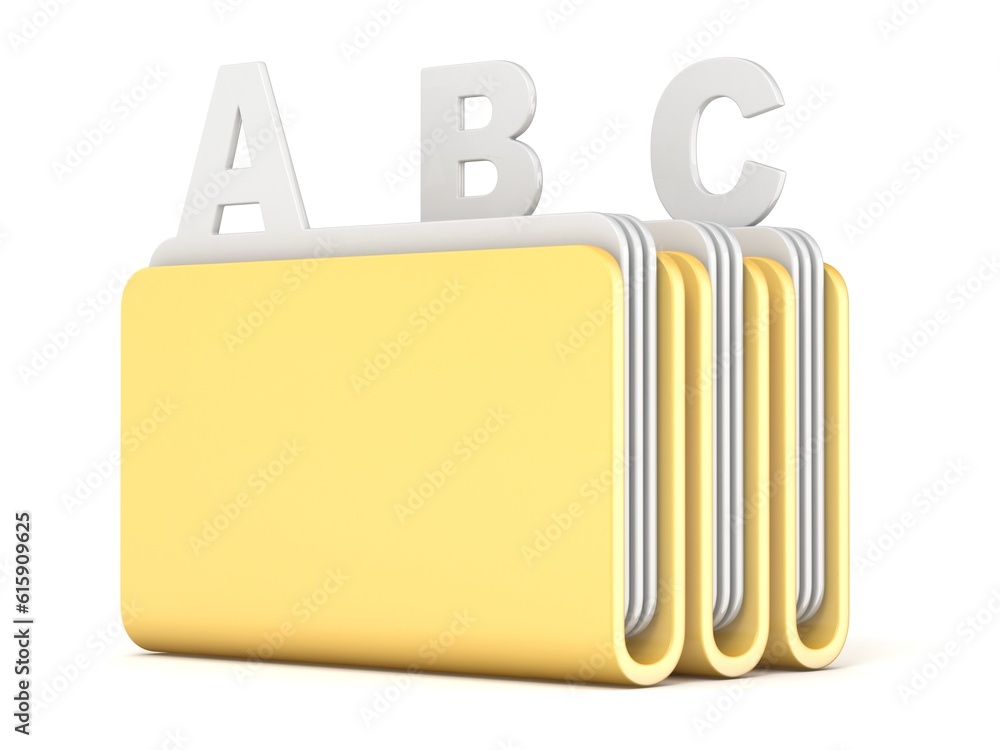 Poster three computer folders with abc files 3d render illustration isolated on white background