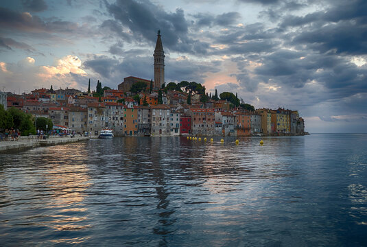 Rovinj. Beautiful cloudscape of romantic old town of Rovin during sunset,Istrian Peninsula,Croatia,Europe.