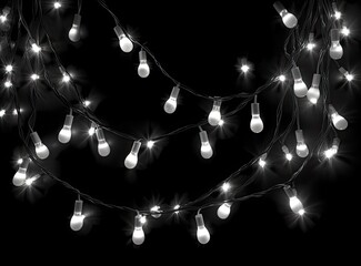 Light bulb decor on a dark background, at night. Created with Generative AI technology.