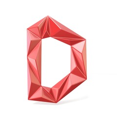 Red modern triangular font letter D. 3D render illustration isolated on white background