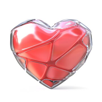 Red heart with broken iced shell. 3D render illustration isolated on white background