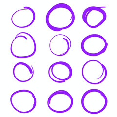 Purple Swirls Swoosh Marks with Vector Hand Drawn Highlighter Accent Line Designs