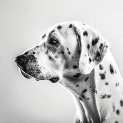 A black and white dalmata dog with spots on it's face isolated on a white background Generative Ai