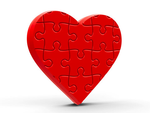 Red puzzle heart represents love and valentine's day, 3d rendering, 3D illustration