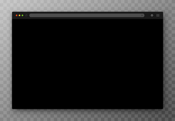 The design of the web browser window in black on a transparent background. An empty website layout with a search bar and buttons. Vector EPS 10. © Helga1