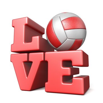Word LOVE with volley ball 3D render illustration isolated on white background