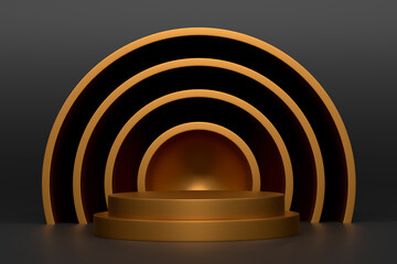 Obraz premium Pastel gold cylinder podium with steps on black background