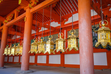 Fototapeta na wymiar Kasuga-Taisha Shrine temple in Nara park, Japan