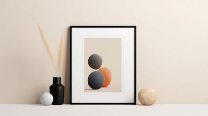 Elegant frame mockup on light wall with clean aesthetics. AI generated