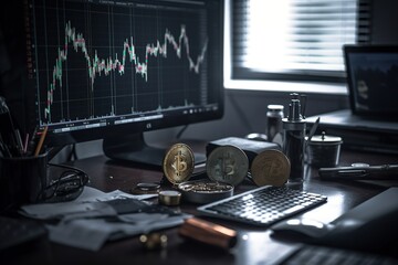 Digital market, electronic money. cryptocurrency digital active trading forex crypto analytics cyber graph. bitcoin. Bitcoin, Ethereum, Ripple Litecoin, , Tether. Cryptocurrency tokens Generative AI