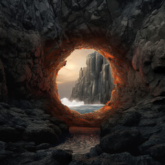 rock cave in the sea, eye perspective beautiful landscape ai gen