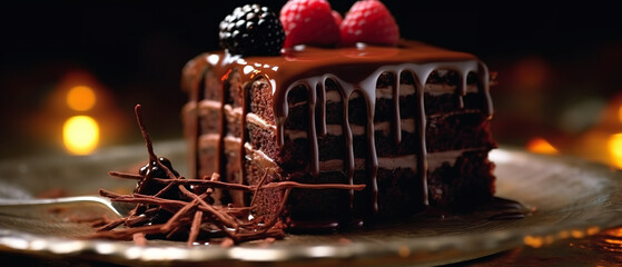 chocolate mousse cake michelin star quality dessert ai gen - obrazy, fototapety, plakaty