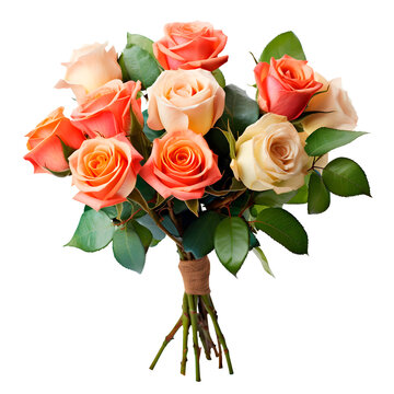 Bouquet of white and pink roses on transparent background, genereative AI