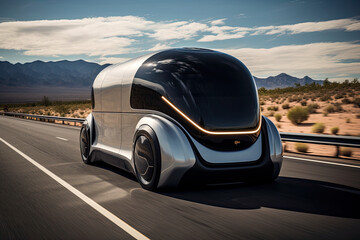 Obraz premium Autonomous truck driving on a highway. Generative AI.