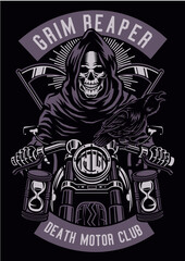 Grim Reaper Motorcycle Racing Tshirt Design Retro Vintage Classic 