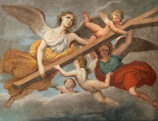  GENOVA, ITALY - MARCH 8, 2023: The fresco of angels with the cross in the church Basilica della Santissima Annunziata del Vastato. © Renáta Sedmáková