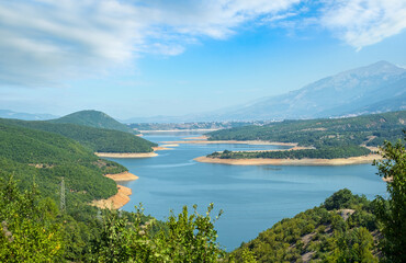 Debar lake summer countryside landscape with mountains background. North Macedonia not far from...