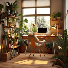 Fototapeta premium Home Office with Mid-Century Flair, Generative AI