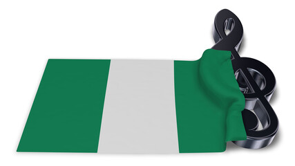 clef symbol symbol and flag of nigeria - 3d rendering