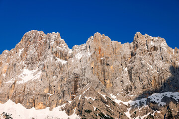 Spring landscape in the Triglav National Park. Breathtaking peaks of the Julian Alps. Triglav National Park, Slovenia, Europe
