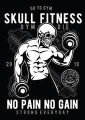 Skull Fitness Gym Rat Workout Tshirt Design Retro Vintage No Pain No Gain