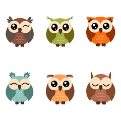 Cute Colorful Owl Friends Vector Set