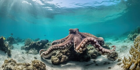 big octopus on a bottom of the sea