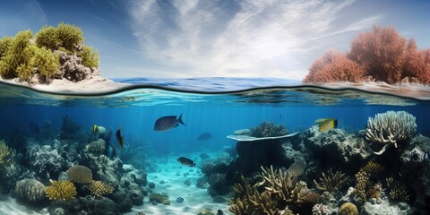 tropical fishes and coral reefs in the sea