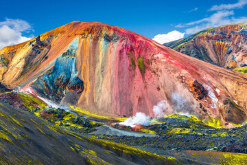 Beautiful colorful volcanic mountains Landmannalaugar in Iceland, summer time