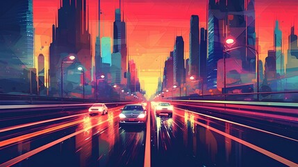 Pop art style road with geometric futuristic figures. generative AI © yj