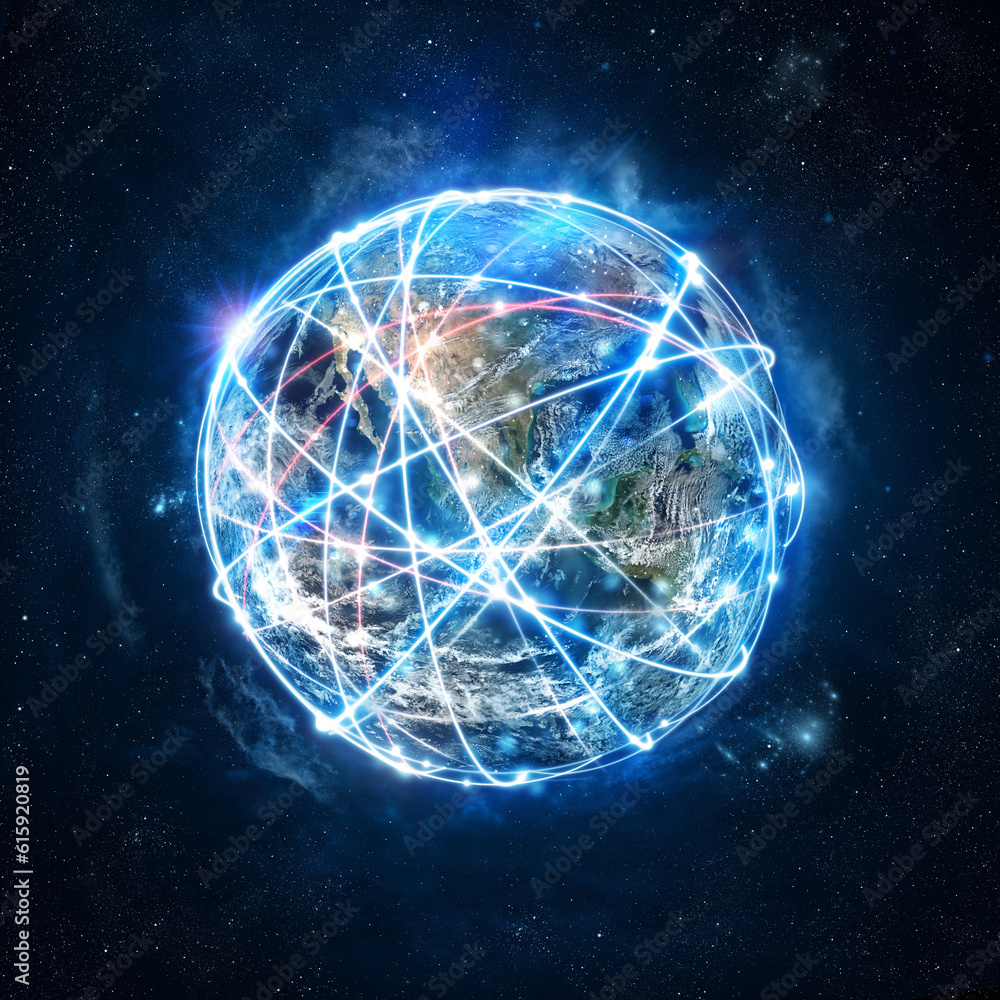 Poster concept of global fast internet connection network . world provided by nasa