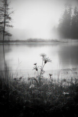 black and white postcard, condolence, dream, fantasy, generative ai, water, 