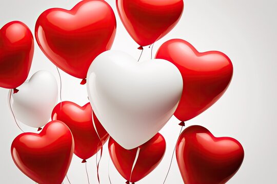 festive bunch of red and white heart-shaped balloons. Generative AI