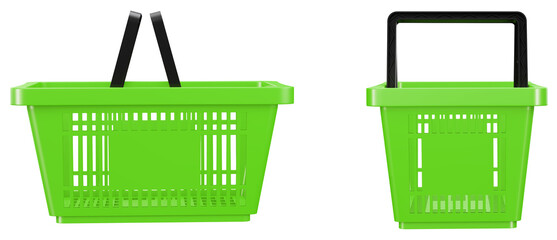 Green shopping basket. Render 3d