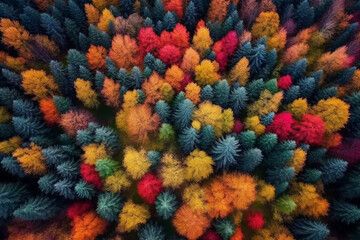 Fototapeta na wymiar Aerial view on treesin autumn forest