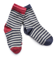 Pair of striped socks isolated on white background