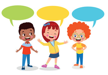 Kids talking with a speech bubble.