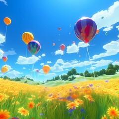 Fototapeta premium Baloons - Lush Landscapes , Generated by Generative AI.