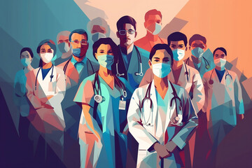 a medical staff, group of doctors and nurses. Generative AI - obrazy, fototapety, plakaty