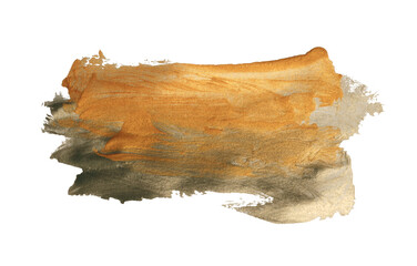 Grunge torn Gold ink smear brush stroke stain blot on tranparent background.