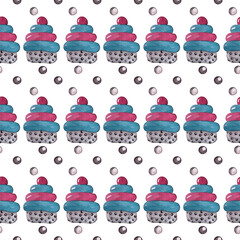 Cake in the form of a pyramid. Watercolor isolated illustration for your design. Seamless pattern. Perfect for menu design, holiday decor