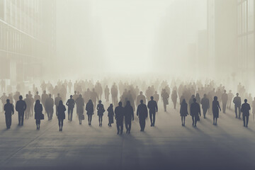Anonymous crowd of people walking on city street  . Generative AI