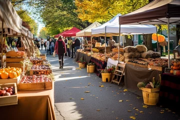 Foto op Plexiglas Pumpkins on stall in city market in autumn © Simonforstock