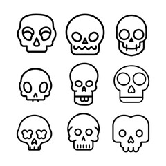 Obraz premium Skull in doodle style, stock vector illustration, black outline isolated on white background, Halloween, funny, optical, icon