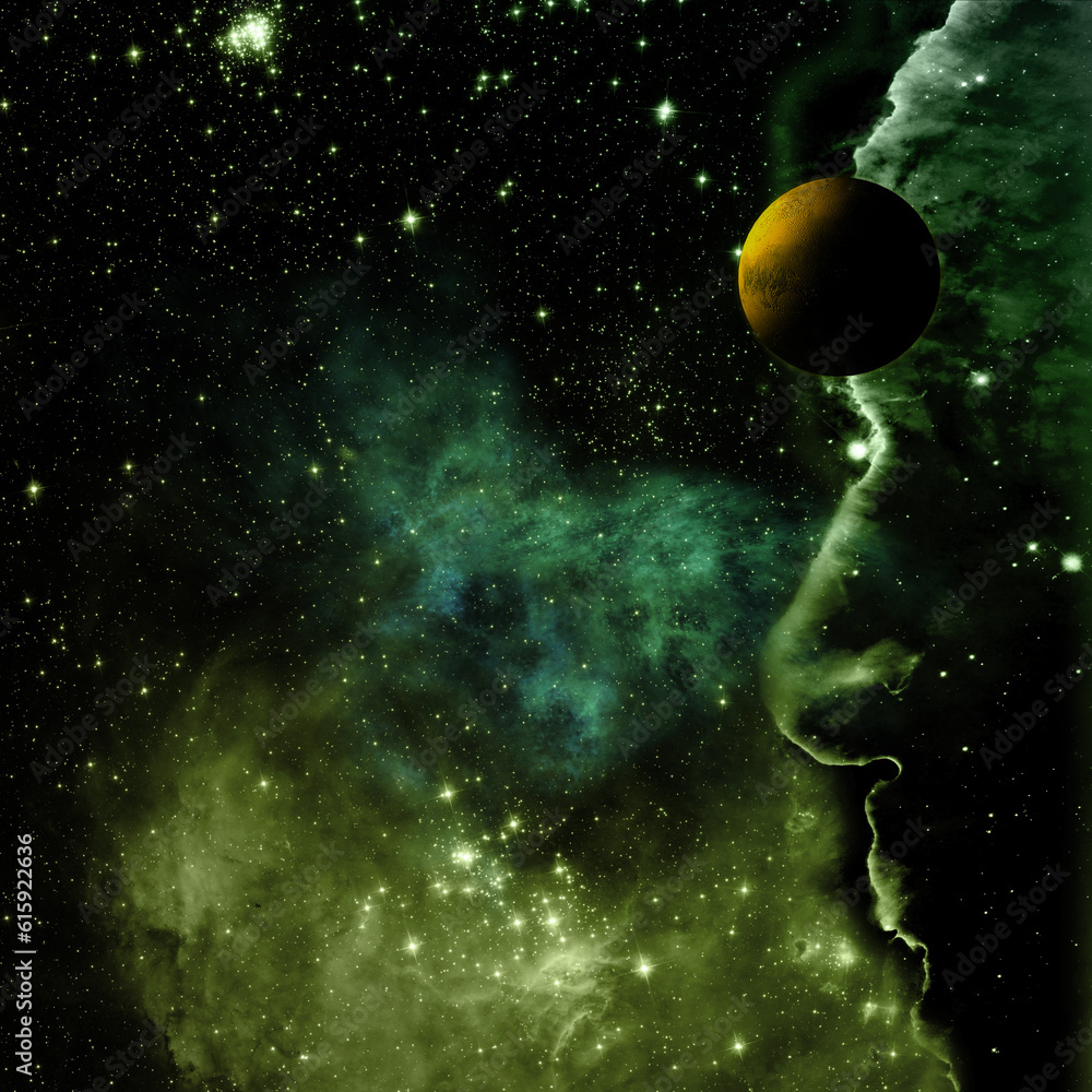 Poster planet in a space against stars and nebula. elements of this image furnished by nasa . 3d rendering.