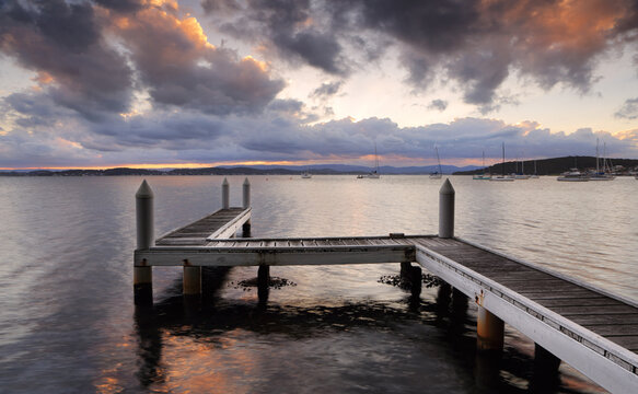 Timber jetty at sunset