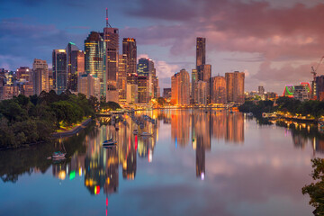 Cityscape image of Brisbane skyline, Australia during sunrise.