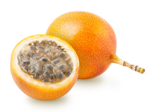 Granadilla or grenadia passionfruit isolated on white background. Clipping path included