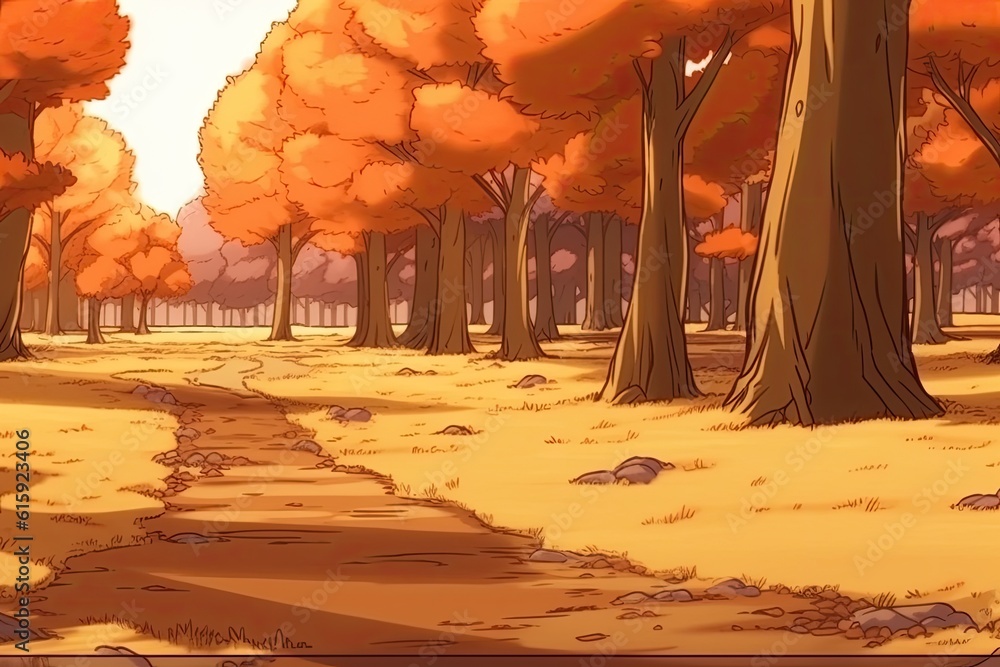 Poster winding path through a colorful forest