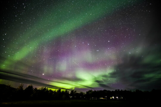 Northern Lights Shown over Akureyri Town, Iceland